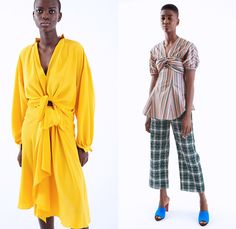 TOME 2018 Spring Summer Womens Lookbook Presentation - New York Fashion Week NYFW - Rainbow Stripes Dimensional Organic Shape Sculptural Accordion Pleats Folds Sheer Chiffon Drawstring Lace Up Sash Waist One Shoulder Drapery Knitwear Ribbed Ruffles Flounce Tie Up Waist Knot Wrap Plaid Tartan Check Long Sleeve Blouse Shirt Skirt Frock Maxi Dress Cape Wide Leg Trousers Palazzo Pants Idul Adha