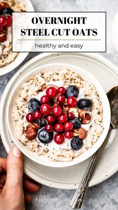 Overnight Steel Cut Oats in a bowl with berries on top. Healthy Overnight Oatmeal, Oatmeal Breakfast Overnight, Overnight Steel Cut Oats, Steel Cut Oats Overnight, Steel Cut Oats Recipe, Savory Breakfast Recipes, Best Granola