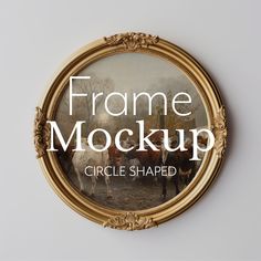 frame mockup circle shaped with horses in the background and text that reads frame mockup