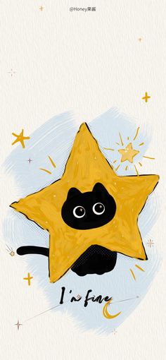 a drawing of a star with the words i love you written on it and an image of a cat's face