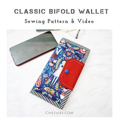 an image of a sewing project with the text classic bifold wallet sewing pattern and video