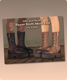 Sims 4 Female Shoe CC: Life And Death Zipper Boots Mesh Edit By Trillyke Boots Cc Sims 4, Sims 4 Grim Reaper Cc, Sims 4 Boots, Shoes Sims 4 Cc, Steampunk Boots, Cc Shoes, Sims 4 Cc Shoes, Rose Shoes, Elegant Heels