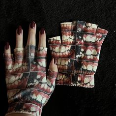 unique hand sublimation printed gothic goth teeth... | Depop Printed Gloves, Strangers From Hell, Graphic Prints, Sublimation Printing, Gloves, Clothes