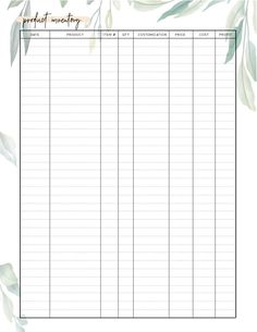 a printable daily planner with green leaves on the side and text that reads, perfect wedding