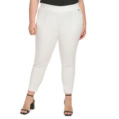 Create A Sleek Silhouette In These Plus Size Skinny Pants From Calvin Klein Designed To Pull-On Effortlessly. Elastic Waistband Offer Comfort, Style And The Perfect Fit. Model Is Wearing A Size 2x Approx. Inseam: 28" Front Rise: Approx. 11"; Back Rise: Approx. 19" Pull On, Elastic Waistband Seam Details Throughout Cotton/Nylon/Spandex Machine Washable Imported Calvin Klein White, Calvin Klein Pants, Matching Family Outfits, Family Outfits, Sleeves (women), Comfort Style, Chic Woman, Soft White, Womens Calvin Klein