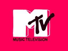 the logo for music television, with black and white letters on a pink background that reads'm '