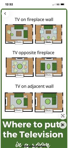 the floor plan for a small living room with tv, fireplace and television set on it