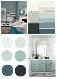 the color scheme for this room is blue and gray, with different shades to choose from