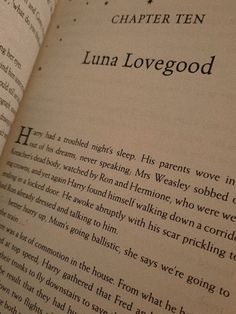 an open book with some writing on it's page and the words luna lovegood written in black