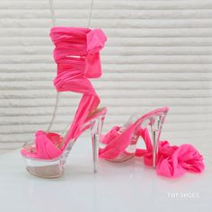 6" Heel, 2" Platform Sandals Clear Ankle Strap Tie Up Pink Scarf Wrap Cushioned Foot Bed Available In Women Sizes 6 - 10 Clear Platform Heels, Pngtuber Model, Platform Heels Sandals, Shoe Goals, Pink Platform Heels, Dolls Kill Shoes, February Nails, Cute Shoes Heels, Pink Scarf