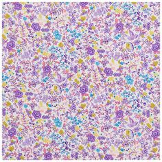 an abstract floral pattern in purple, yellow and blue