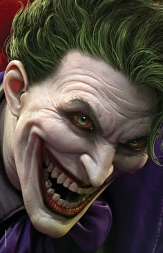 a close up of a joker with green hair