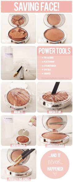 How to restore a shattered compact! I just shattered my fav compact YESTERDAY, so this is perfect timing. Broken Makeup, Eye Dropper, Beauty Make-up, The Beauty Department, Makeup Hacks, Plastic Wrap, Diy Makeup, Cotton Ball, All Things Beauty