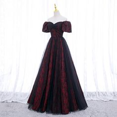 Black And Red Short Sleeves Lace Party Dress, A-line Formal Dress on Luulla Red Dress Formal, Masquerade Ball Dresses, Prom Dresses 2022, Vampire Dress, Prom Dress Inspo, Dark Red Dresses, Dresses 2022, Lace Party Dresses, Prom Dress Inspiration