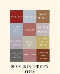 the cover of summer in the city feed, with different colors and font on it