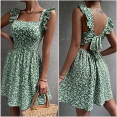 Boho Green Floral Print Ruffle Sleeve Mini Dress Xs S M L Xl, 100% Polyester, Ships In 7-8 Days Sewing Projects Dresses Women, Colorful Midi Dress, Plunging Neck Dress, Evening Mini Dresses, Boho Tie Dye, Lace Trim Dress, Dresses Boho, Mini Cami Dress, Ruffle Sleeve Dress