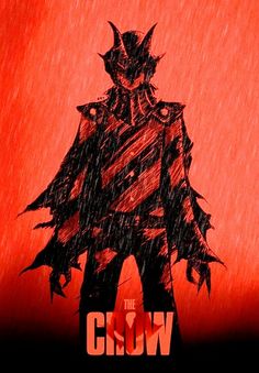 the crow movie poster with an image of a man standing in the rain wearing armor