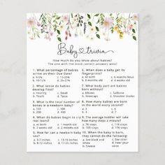 a baby shower game with flowers on it