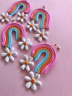 Cute Clay Earrings Ideas, Clay Earrings Ideas, Cute Clay Earrings, Rainbow Daisy, Earrings Y2k, Earring Inspo, Earrings Funky, Hippie Aesthetic, Large Statement Earrings