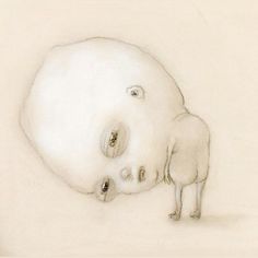 a drawing of a person with their head in the ground next to a sheep's body