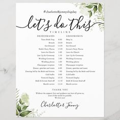 the let's do this ceremony program with greenery on it