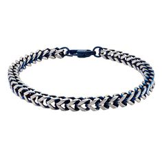 "This bracelet offers contemporary style for men, and is perfect for those who appreciate a simple, yet striking urban aesthetic. This bracelet offers contemporary style for men, and is perfect for those who appreciate a simple, yet striking urban aesthetic. Chain type: franco Chain width: 4 mm Length: 8 in. Clasp: lobster claw Metal: stainless steel Plating: blue ion plated Finish: polished Packaging: boxed Please note, due to the high value of this item, a signature may be required upon delive Modern Adjustable Cuban Link Bracelet For Everyday Wear, Modern Adjustable Cuban Link Bracelet For Everyday, Modern Cuban Link Bracelet, Modern Metal Cuban Link Bracelet, Modern Adjustable Cuban Link Bracelet With Box Chain, Modern Adjustable Cuban Link Box Chain Bracelet, Modern Adjustable Cuban Link Bracelet With Stainless Steel Clasp, Modern Cuban Link Bracelet With Stainless Steel Clasp, Urban Aesthetic