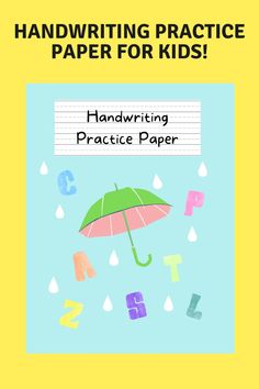 handwriting practice paper with an umbrella and raindrops on the cover, which reads handwriting practice