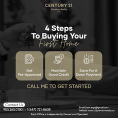 an advertisement for the first home loan program, featuring four steps to buying your first home