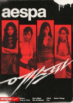 the poster for aespa's upcoming album, which features four female rockers