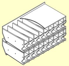 a drawing of a large metal object with several sections cut out to show it's inner workings