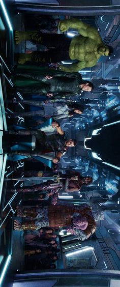 an image of the inside of a spaceship with many people in it and lights on