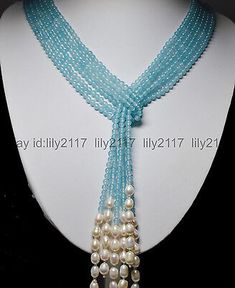 50" Long Charming 3 Strands 4mm Blue Aquamarine Gems & White Pearl Necklaces | eBay Adjustable Blue Lariat Necklace As Gift, Blue Adjustable Lariat Necklace For Gifts, Adjustable Blue Lariat Necklace Gift, Adjustable Handmade Blue Lariat Necklace, Blue Handmade Adjustable Lariat Necklace, Handmade Adjustable Blue Lariat Necklace, Elegant Handmade Blue Lariat Necklace, Elegant Blue Lariat Necklace Gift, Blue Lariat Necklace With Round Beads For Gift