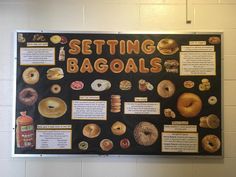 a bulletin board with instructions on how to set up bagels