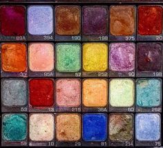 Colorful Makeup Pallets, Y2k Eyeshadow Palette, Colorful Eyeshadow Pallets, Rainbow Eyeshadow Palette, Strange Color Palette, Y2k Color Palette, Eyeshadow Palette Aesthetic, 80s Color Palette, Marine Core