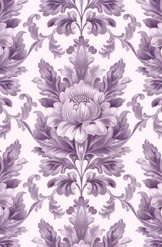 a purple and white floral wallpaper with large flowers on the left side of it