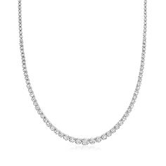 Ross-Simons - 7.50ct t. w. Diamond Graduated Tennis Necklace in 14kt White Gold. 20". Every collection calls for a timeless tennis necklace! Treat yourself to this essential style you'll treasure for a lifetime, featuring 7.50 ct. t. w. round brilliant-cut diamonds set in polished 14kt white gold. Graduates from 1/8" to 1/4" wide. Figure 8 safety. Push-button clasp, diamond graduated tennis necklace. Diamond birthstones are the perfect gift for April birthdays. Classic White Gold Tennis Necklace With Diamond Cut, Classic White Gold Diamond Cut Tennis Necklace, Classic Cubic Zirconia Tennis Necklace, Classic Tennis Necklace In White Gold With Brilliant Cut, Classic White Gold Tennis Necklace With Single Cut Diamonds, Classic Round Diamond Cut Tennis Necklace, Classic Round Tennis Necklace With Diamond Cut, Classic Diamond Cut Tennis Necklace For Formal Occasions, Classic White Gold Tennis Necklace With Round Cut