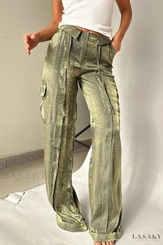 Lasaky - Mid-Waist Straight Leg Bottoms with Pocket and Subtle Gradient Detail Hak Tinggi, Cargo Hose, Golden Years, Long Trousers, Fancy Dinner, Glitter Fabric, Pantalon Large, Yoga Shorts, Mongolia