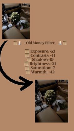 an old money filter has been used to capture the inside of a car's interior