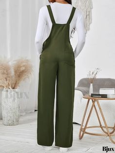 Bjux - Versatile Flap Pocket Overall Jumpsuit: A Stylish and Functional Womens Wardrobe Essential for Spring and Fall Casual Green Solid Color Jumpsuits And Rompers, Casual Green Solid Color Overalls, Sleeveless Khaki Jumpsuit With Pockets, Green Sleeveless Solid Color Overalls, Green Sleeveless Overalls, Sleeveless Green Overalls, Casual Solid Bib Front Jumpsuits And Rompers, Casual Solid Bib Front Jumpsuit/romper, Casual Solid Color Jumpsuit With Bib Front