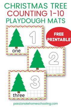 christmas tree counting 1 - 10 playdou mats with free printables