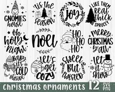 christmas ornaments and hand lettering svt files for cricut, silhouettes, etc