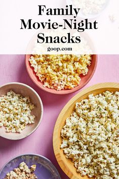 family movie - night snacks with popcorn in bowls