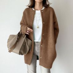 Womens Jackets Casual, Outer Jacket, Winter Vest, Estilo Chic, Long Sleeves Coats, Knitted Coat, Button Cardigan, Cardigan Fashion, 가을 패션