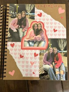 Scrapbook With Friends Ideas, Journaling Memories Ideas, Scrap Book Ideas Layouts Aesthetic, Friend Album Ideas, Scrapbook For A Friend, Picture Scrapbook Ideas Friends, Valentines Scrapbook Page, How To Make A Scrapbook For Best Friend, Journal About Friends