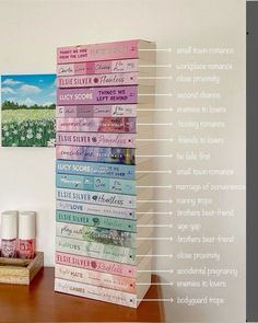 a stack of books sitting on top of a wooden table