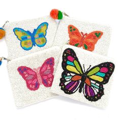 "Introducing our adorable hand beaded coin purse pouch! This cute and compact accessory is perfect for keeping your loose change, keys, or even small trinkets safe and secure. Expertly crafted with love and attention to detail, each purse is adorned with delicate beads, adding a touch of charm and style. It makes for a great gift idea, suitable for any occasion. Our exclusive Twine and Love designs ensure that this coin purse pouch stands out from the crowd, making it a must-have accessory for those who appreciate unique and one-of-a-kind pieces. Embrace your love for all things handcrafted with this delightful coin purse pouch.  Zipper closure.  Hand sewn seed beads. Size for the Pink, Blue and Orange with pom pom is 4.5\" X 5.5\" Size for Fuchsia is 5\" x 5\" Size for Multicolor is 4.5\" Beaded Coin Purse, Boho Wallet, Girls Trip Gifts, Cute Coin Purse, Purse Cute, Bachelorette Party Gifts, Unique Birthday Gifts, Best Friend Gift, Blue And Orange