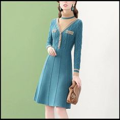 Color: Teal/Beige. Sleeve 57cm, Length 96cm. Teal Sweater Dress Outfit, Luxury Women's Knee-length Sweater Dress, Green Stretch Knee-length Sweater Dress, Knitted Patchwork, Casual Non-stretch Long-sleeved Sweater Dress, Chiffon Shift Dress, Beige Stretch V-neck Sweater Dress, Warm Sweater, Womens Turtleneck