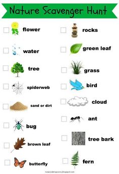 the nature scavenger hunt for kids to practice their writing and spelling skills with pictures