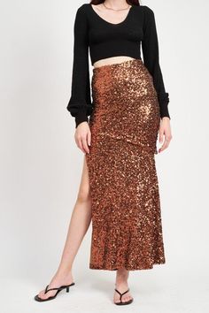 Sequin Maxi Skirt - MOD&SOUL - Contemporary Women's Clothing Sequin Skirt Outfit, Sequin Maxi Skirt, High Waist Maxi Skirt, Maxi Sequin Skirt, Skirt Model, High Waisted Maxi Skirt, Outfit Jeans, Sequin Maxi, Party Skirt