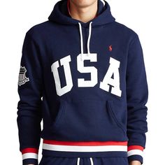 New Usa Ralph Lauren Hoodie, Sizes Med & Large New Usa Ralph Lauren Hoodie, Sizes Med & Large 87% Cotton 13 % Polyester, Usa Across Chest, Red Pony Left Chest, United States Flag Shield On Right Arm, Kangaroo Pocket, Red And White Ribbing At Cuffs And Hem, Drawstring Hood